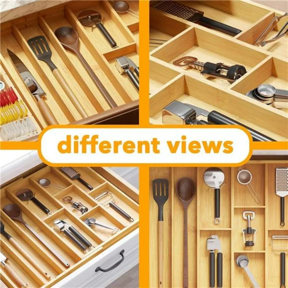 Expandable bamboo silverware drawer organizer utensil flatware cutlery tray hold